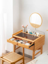 Elegant Natural Bamboo Makeup Vanity with Glass Top hsl-73